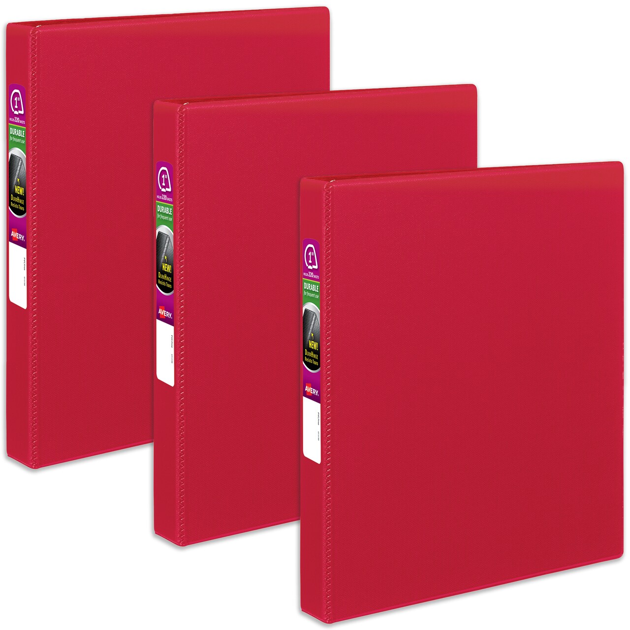 Avery Durable 3 Ring Binder, 1 Inch Slant Rings, 3 Red Binders (27201)